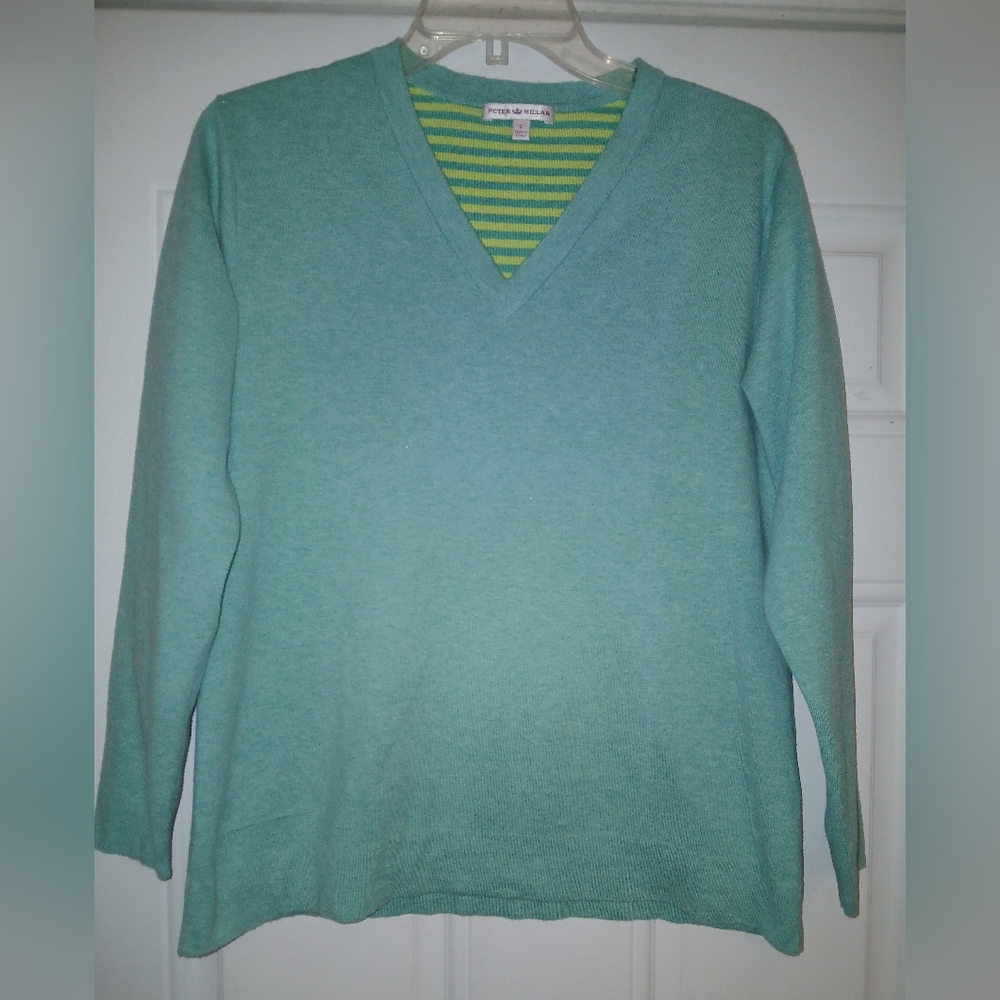 Peter Millar Sweater Womens Large Long Sleeve V Neck Green